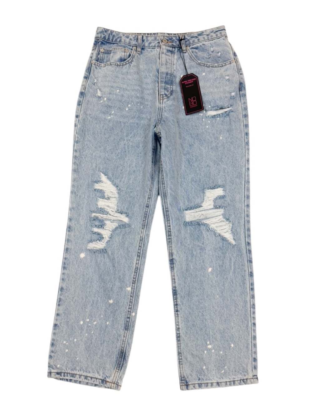 No Boundaries Super High Rise Straight Leg Jeans Ripped Distressed Size 11